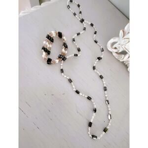 Vintage 1990s Seed Pearl and Hematite Magnetic Necklace Bracelet Set